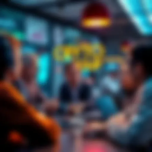 A group of people discussing cryptocurrency in a friendly setting, sharing insights and tips.