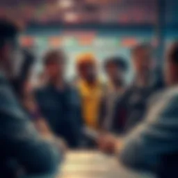 A concerned group of people discussing theft and service issues at a crypto exchange, showing frustration and confusion.