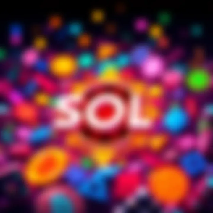 A vibrant depiction of SOL logo surrounded by colorful crypto symbols, representing innovation and excitement in the crypto space.