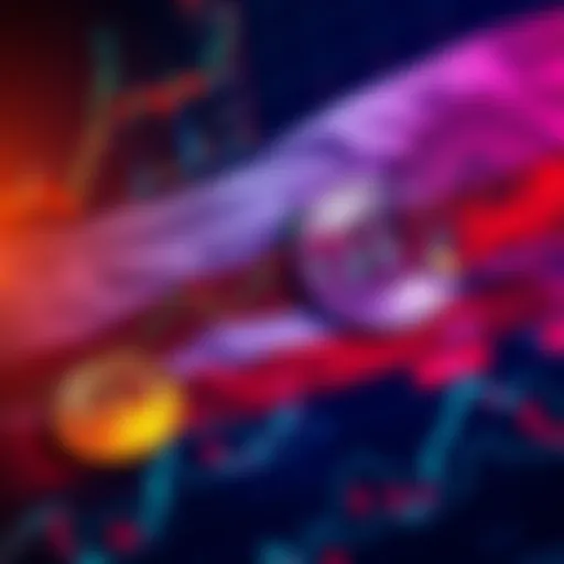 A graphic showing rising cryptocurrency trends in Russia with images of digital coins and charts