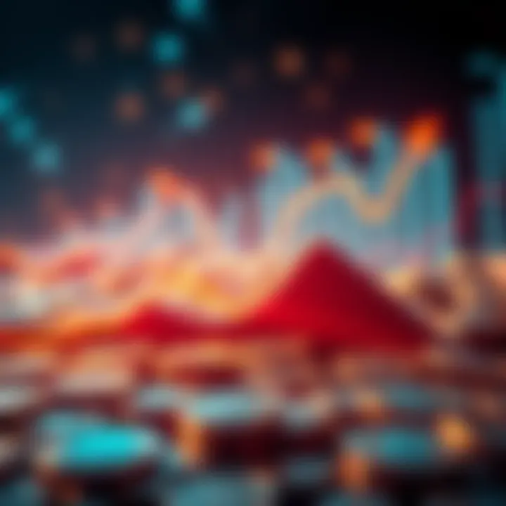 Graph showing upward trends in cryptocurrency market with digital coins in the background