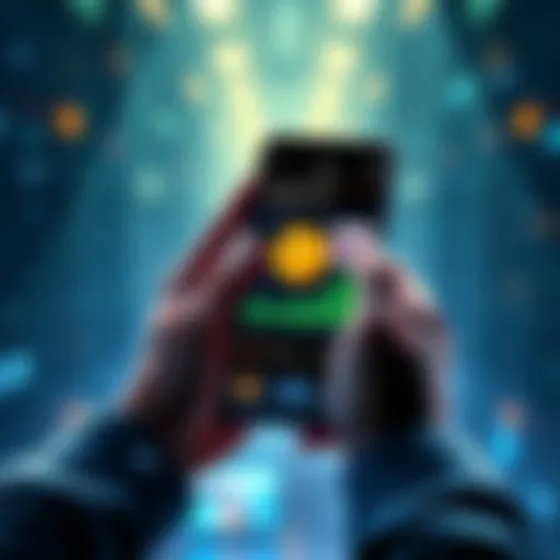A person holding a smartphone displaying Dogecoin charts and a wallet icon, showing optimism about market gains.