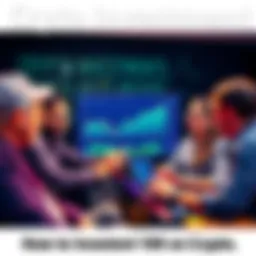 A group of people discussing cryptocurrency investment strategies in a casual setting, with charts and digital assets displayed on a laptop screen.