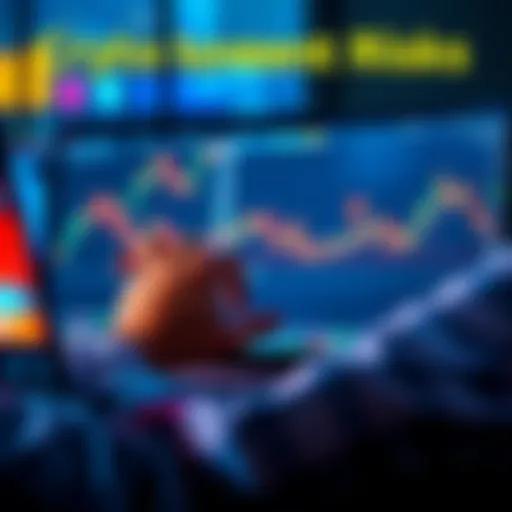 A person looking at fluctuating cryptocurrency charts on a laptop, showing signs of stress and uncertainty.