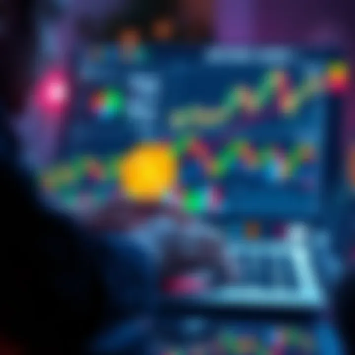 A person analyzing cryptocurrency trends on a laptop with graphs and charts, symbolizing investment strategies for Bitcoin and Ethereum.