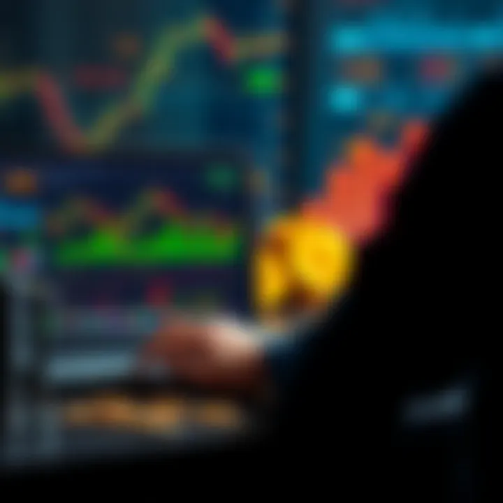 Crypto Investment Strategies A person analyzing cryptocurrency charts on a laptop with graphs and coins around them.