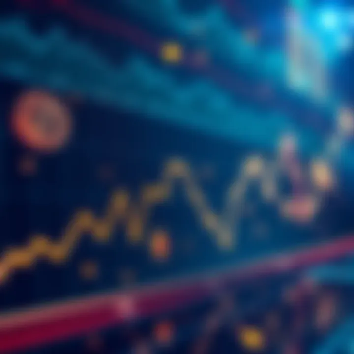 A downward trend line on a cryptocurrency chart with symbols of popular coins like Bitcoin and Ethereum losing value.