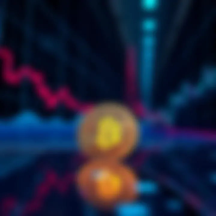 A graph showing a decline in cryptocurrency values with a digital coin in the foreground.