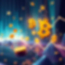 Illustration showing falling cryptocurrency symbols and a graph indicating a market decline.