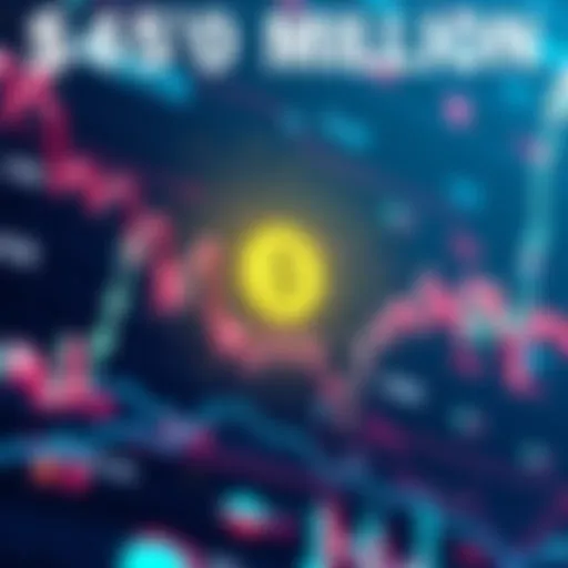 Graph showing rapid decline in cryptocurrency values with a dollar sign disappearing, indicating a $450 million loss.