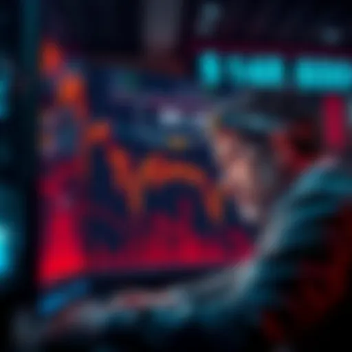 A graph showing a steep decline in cryptocurrency prices during Uptober with a gloomy investor looking at the screen