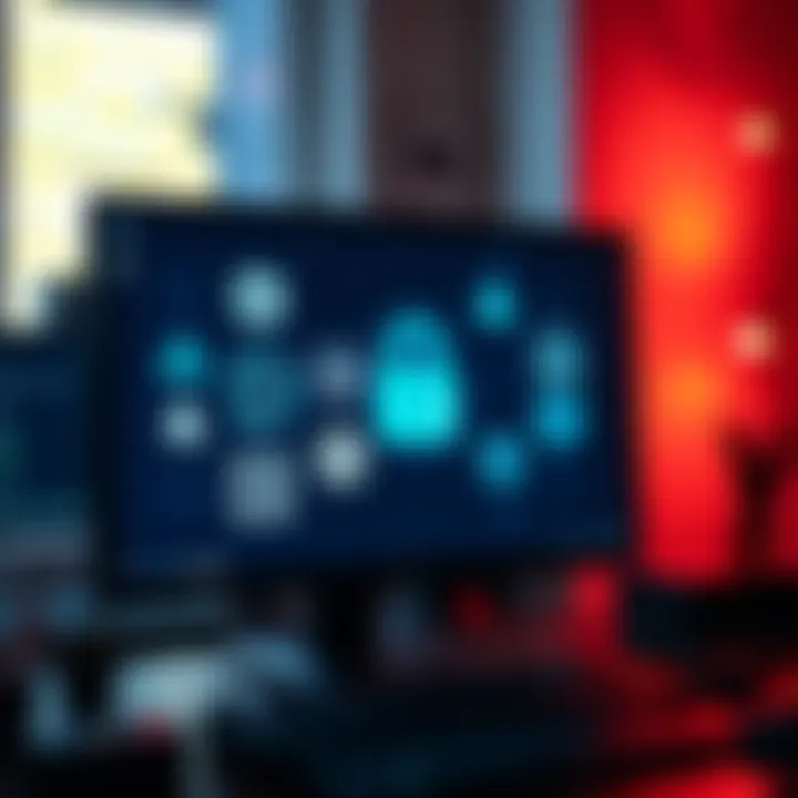 A computer screen displays various cypherpunk crypto logos with a lock symbol, highlighting privacy and decentralization in crypto projects.