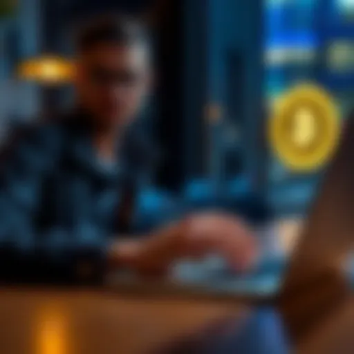A person using a laptop to swap cryptocurrencies privately without KYC requirements