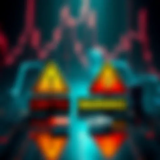 A graphic showing caution symbols with cryptocurrency icons