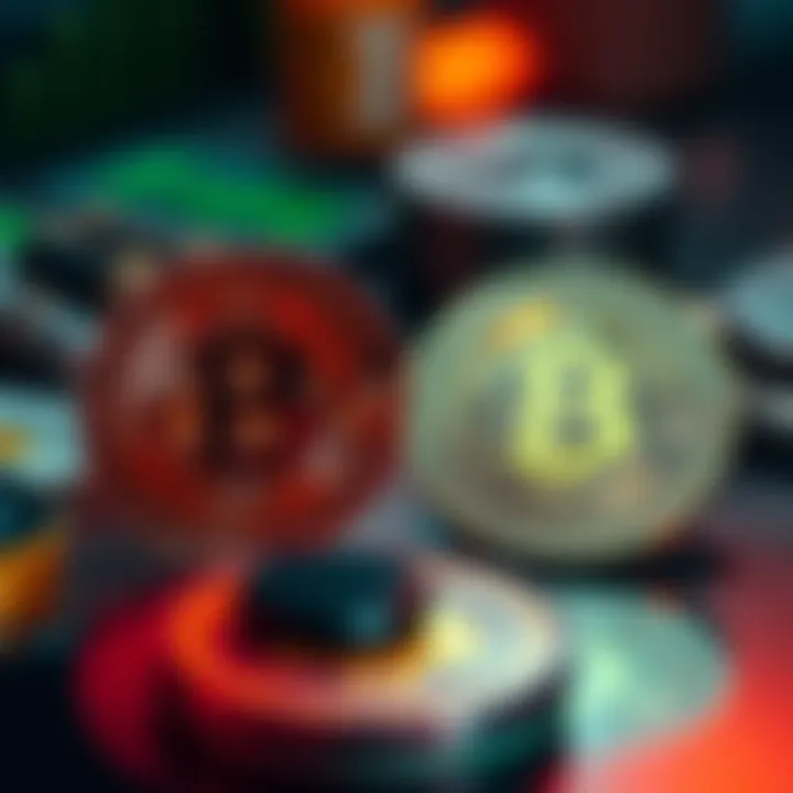 Close-up of two popular cryptocurrency coins on a table, symbolizing investment opportunity for the next decade.
