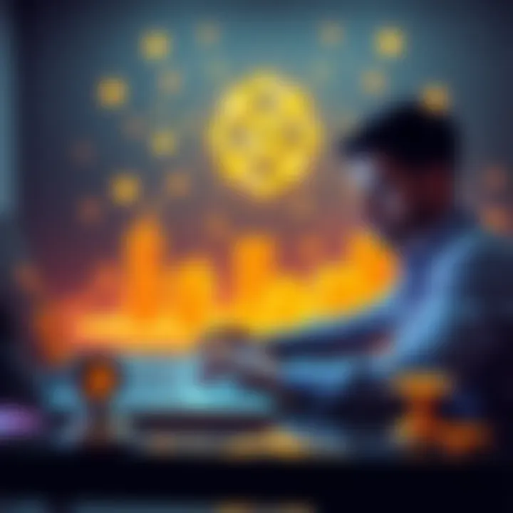 A person working on a laptop with cryptocurrency symbols and the Solana logo in the background, discussing coin creation