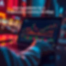 A person analyzing cryptocurrency market charts on a laptop with financial graphics displayed