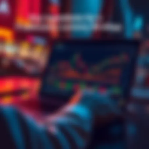 A person analyzing cryptocurrency market charts on a laptop with financial graphics displayed