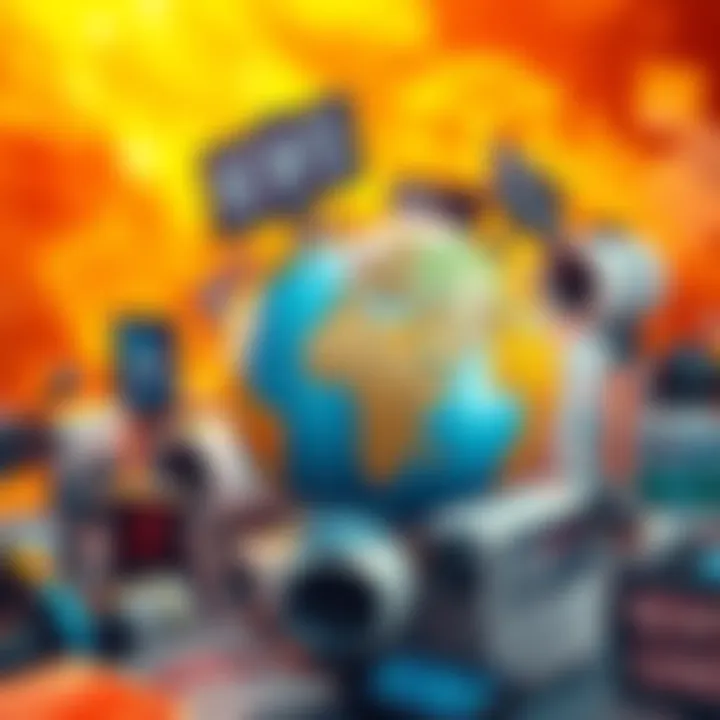 Current Events A globe with news headlines around it, representing global current events and trends.