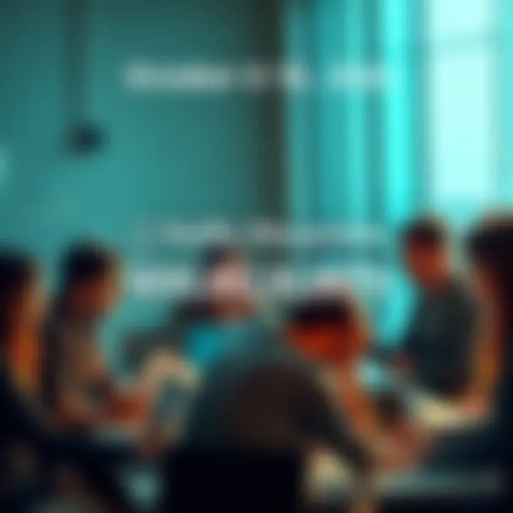 A group of people engaging in conversation surrounded by notes and laptops, sharing ideas and insights on various topics.