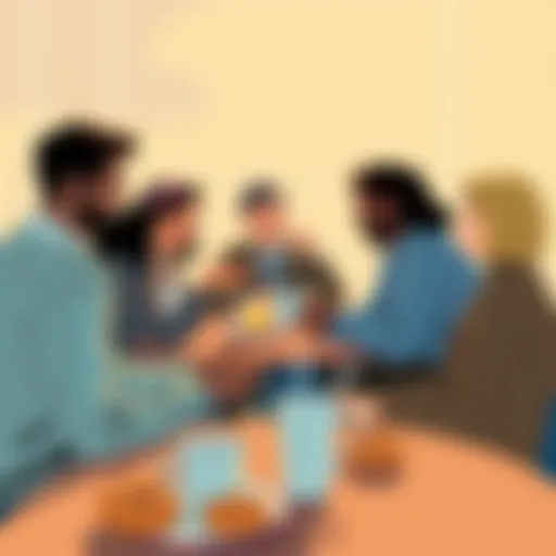 A diverse group of people engaging in conversation with coffee and donuts on a table