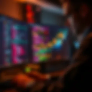 A person analyzing code and data on a computer screen, focusing on smart contract vulnerabilities related to Ethereum.