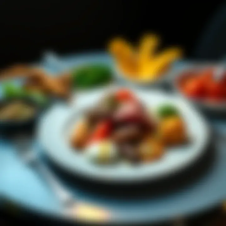 A beautifully arranged dinner plate with a variety of dishes representing a celebratory meal after a successful investment move.