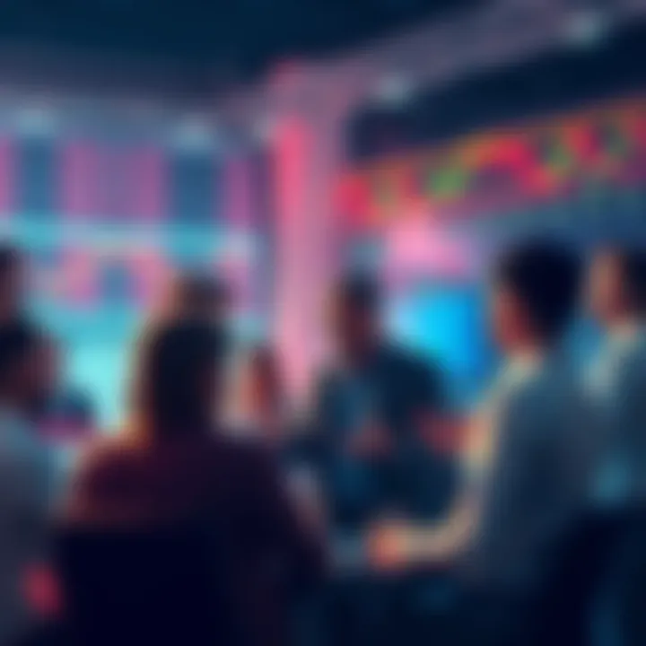 A group of people engaging in a lively discussion about trading strategies and market analysis.