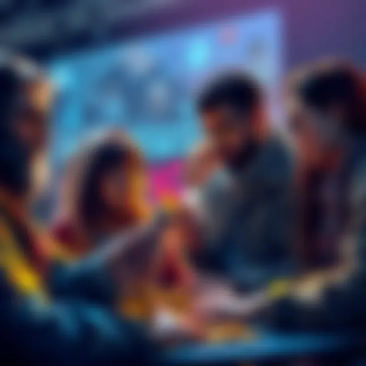 A group of people from different cultures discussing cryptocurrency, showcasing diverse perspectives and collaboration.