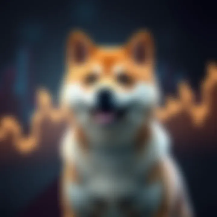 A Shiba Inu dog representing the Doge cryptocurrency with a rising graph in the background