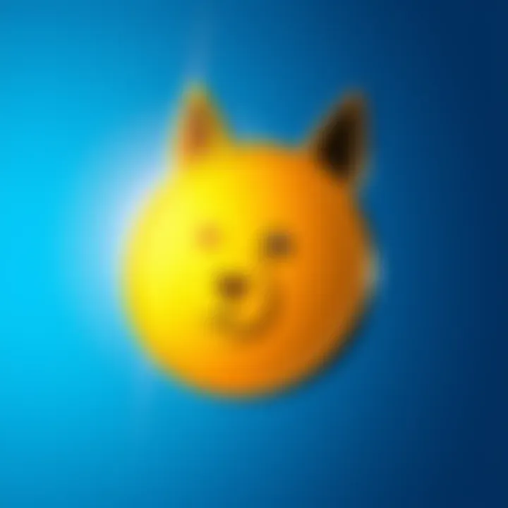 A bright Doge coin symbol shining against a blue background, representing potential growth in cryptocurrency.