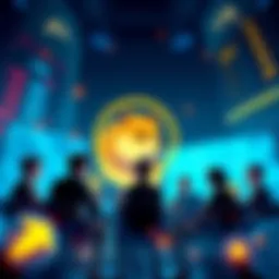 A group of investors discussing Dogecoin selling strategies as its price nears $1.