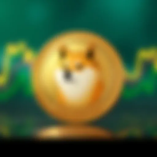 A shiny Dogecoin coin featuring a Shiba Inu dog image against a colorful background, symbolizing its role in the cryptocurrency market.