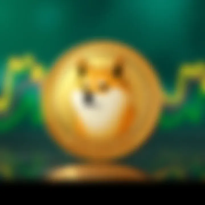 A shiny Dogecoin coin featuring a Shiba Inu dog image against a colorful background, symbolizing its role in the cryptocurrency market.