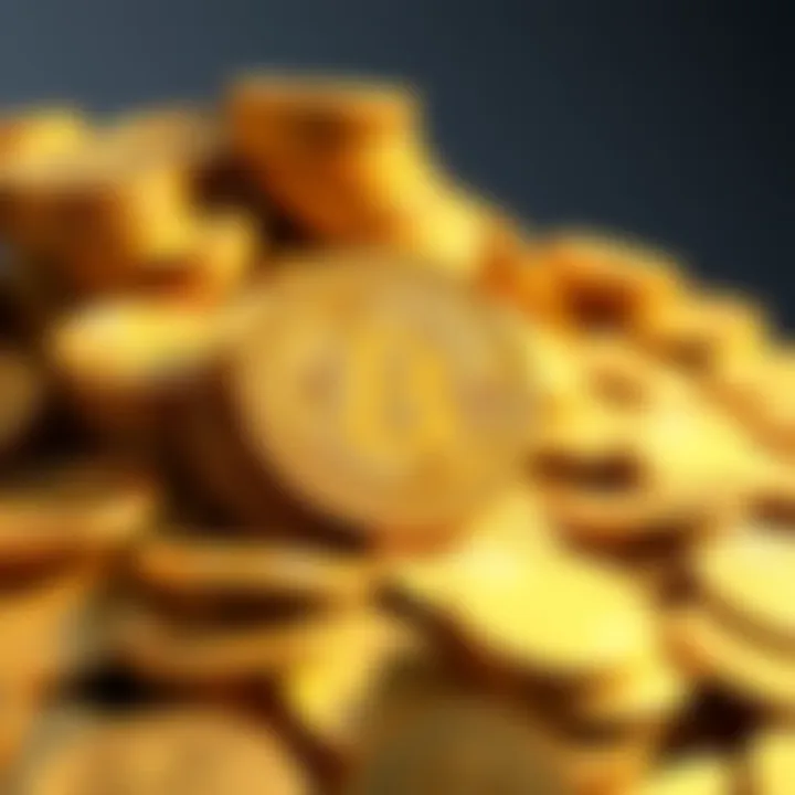 A large pile of Bitcoin coins representing the $15 billion seized by the DOJ from a scam in Cambodia.
