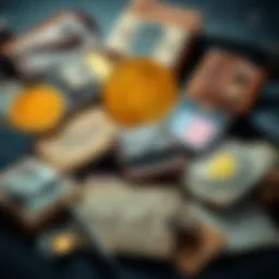 A collection of various old digital wallets and paper wallets used to secure Bitcoin before hardware wallets were available.