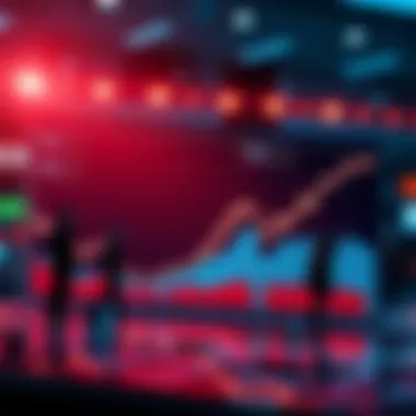 Economic Trends in America 2023 A graph showing rising and falling economic indicators in the U.S. for 2023, with people analyzing the data