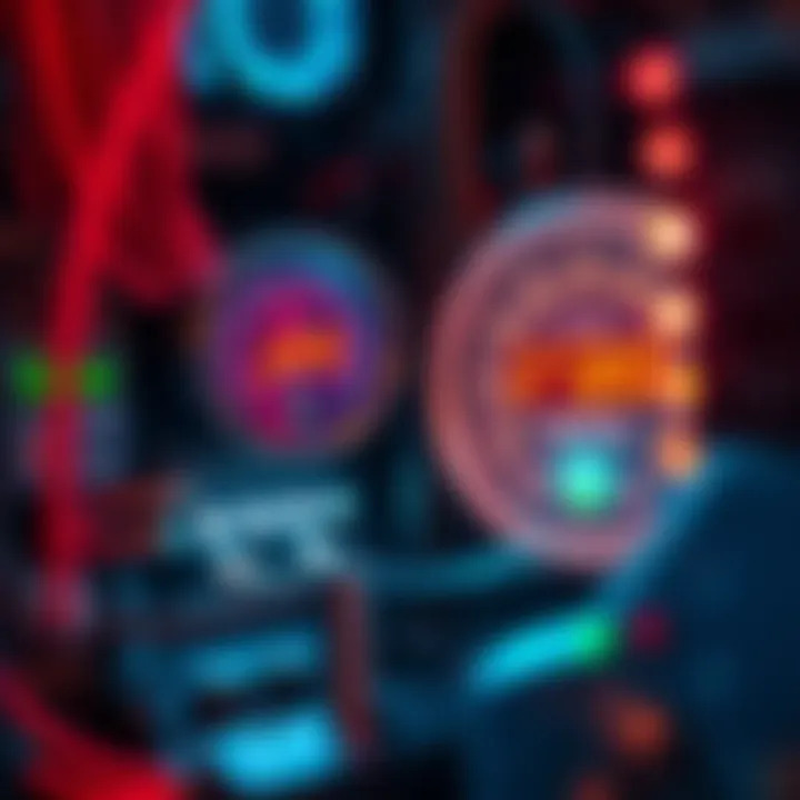 A close-up view of a mining rig with electrical connections and a meter displaying rates