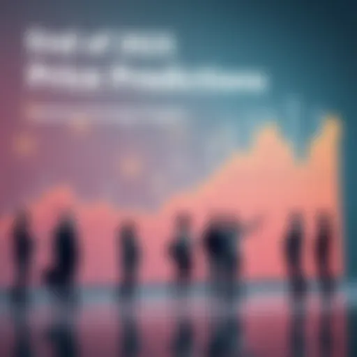 A graph showing rising price trends with a group of people discussing investments, representing market predictions for the end of 2025.