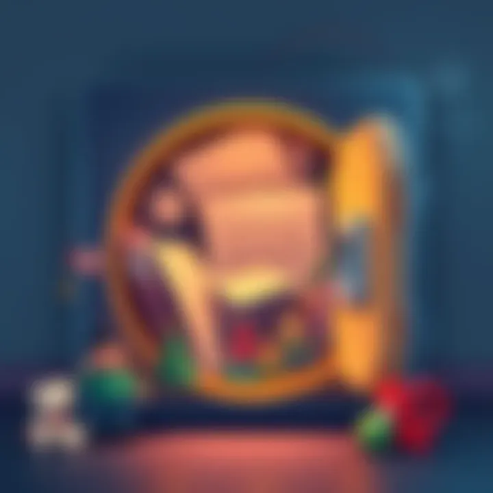 An illustration showing a safe with documents and children's toys around it, symbolizing secure estate planning for minors.