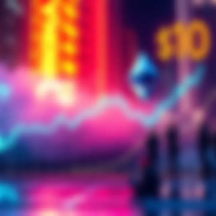 Graph showing Ethereum price nearing $15,000 alongside DONUT price rising to $10, with excited investors watching.