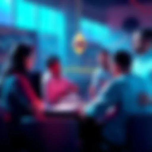 A group of people engaged in a discussion about Ethereum, surrounded by charts and news articles, sharing insights and updates.