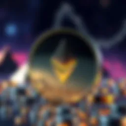 A shiny Ethereum coin symbolizing investment potential with a futuristic background.
