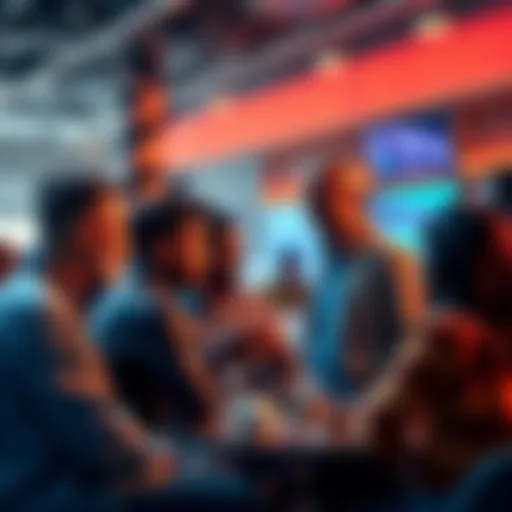 A group of people engaging in a conversation about Ethereum, sharing news and insights in a lively environment.