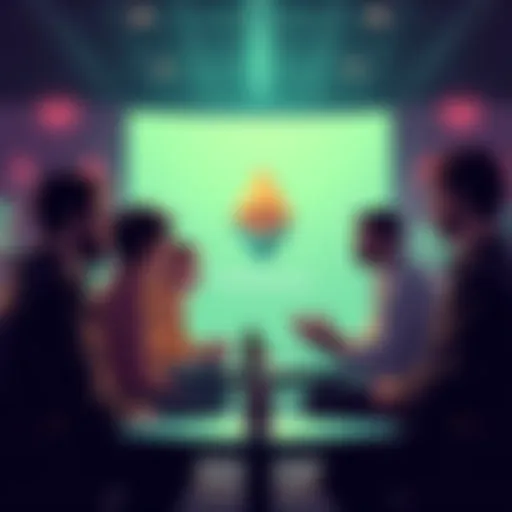 A group of people engaging in a conversation about Ethereum updates and market trends.