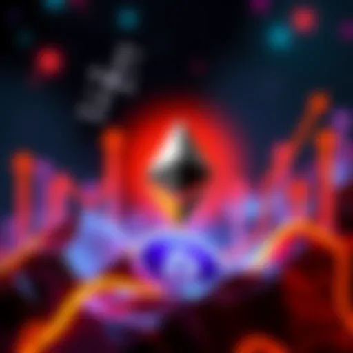 A graphic showing Ethereum's logo with upward arrows representing growth, and symbols for Layer 2 solutions around it. Major company logos like Deutsche Bank and Coinbase are also visible, indicating their support.