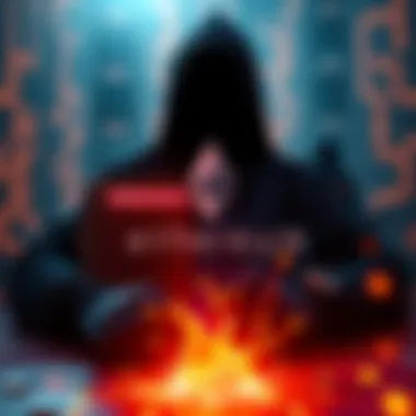 A graphic representing a phishing attack on Ethereum with a digital wallet and a hacker's silhouette.
