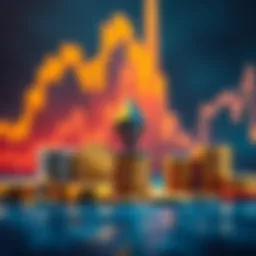 A visual representation of Ethereum staking showing coins growing in size next to a user reviewing their portfolio, symbolizing financial gain and investment strategy.