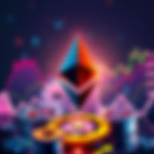 An illustration showing Ethereum's logo with stagnant price charts and upgrades represented as gears, reflecting market challenges