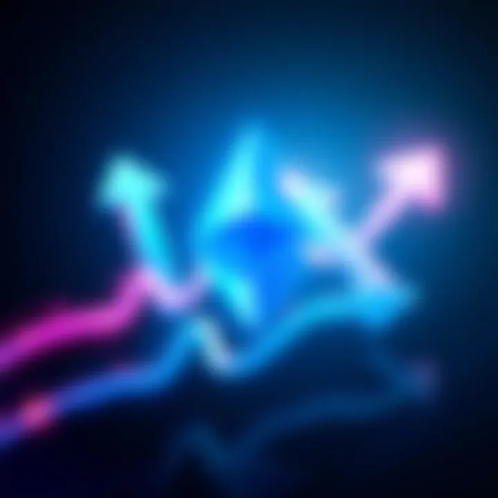 An illustration showing the Ethereum logo surrounded by upward arrows, symbolizing a price increase after a dip.